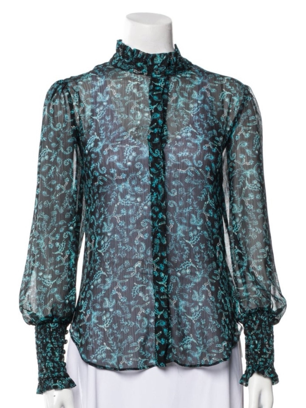 Misa Los Angeles Black and Blue Patterned Blouse